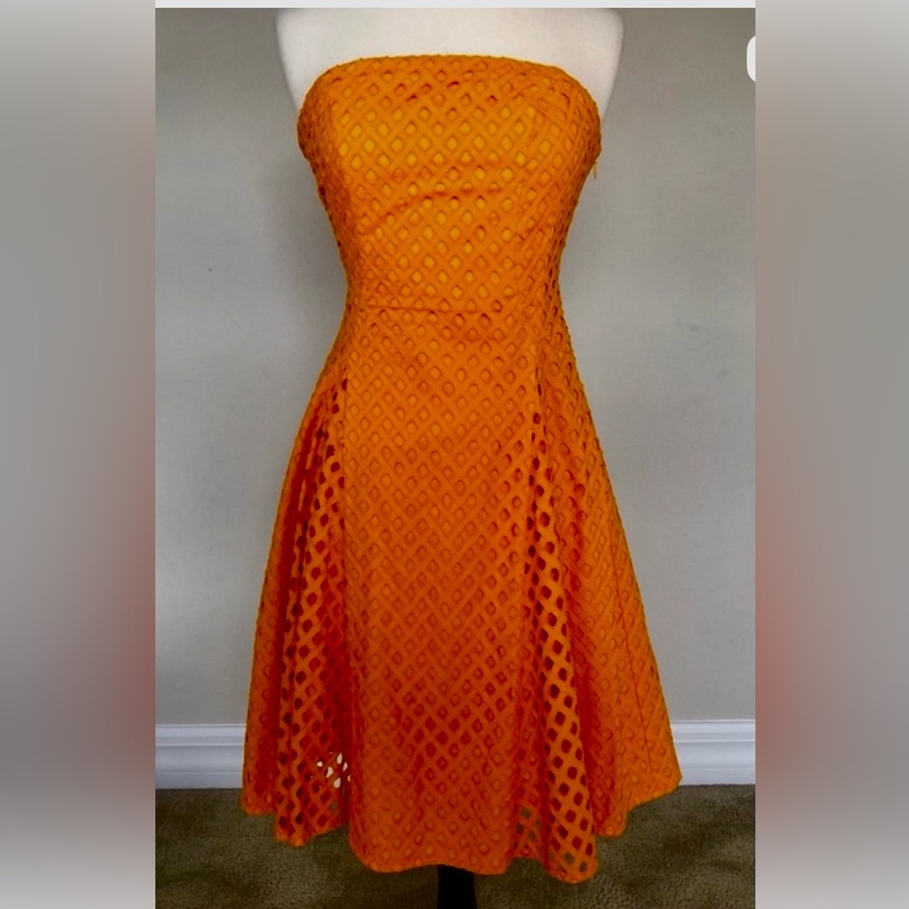 Maeve Strapless Orange Eyelet Dress